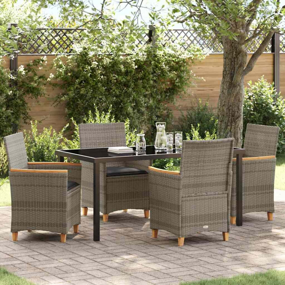 vidaXL Tuin eettafelset 5 pcs Grijs poly rattan afbeelding 1