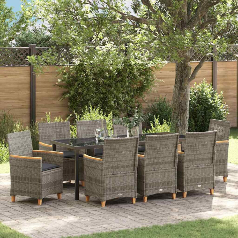 vidaXL Tuin eettafelset 9 pcs Grijs poly rattan afbeelding 1