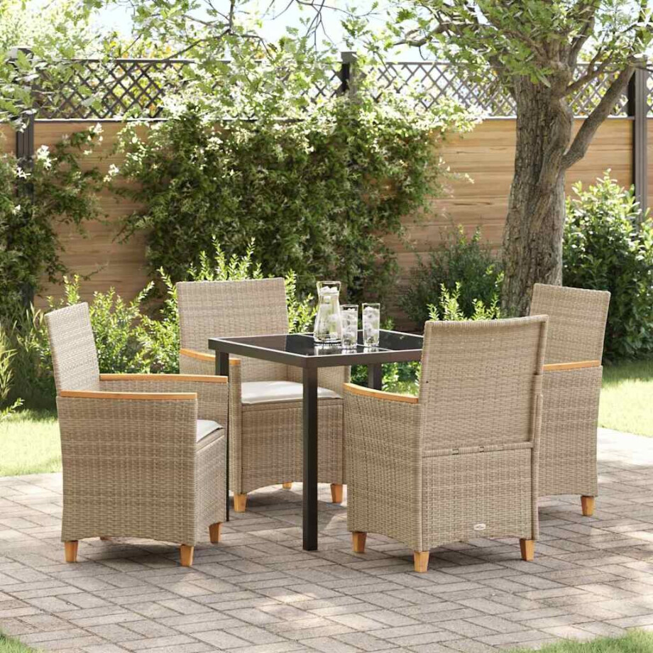 vidaXL Tuin eettafelset 5 pcs Beige poly rattan afbeelding 1