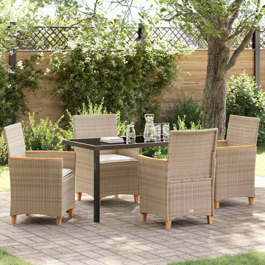 vidaXL Tuin eettafelset 5 pcs Beige poly rattan afbeelding 1