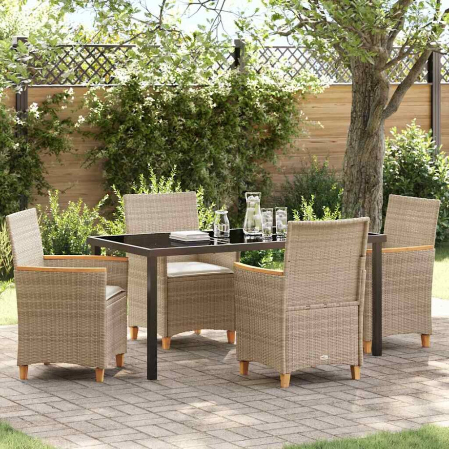 vidaXL Tuin eettafelset 5 pcs Beige poly rattan afbeelding 1