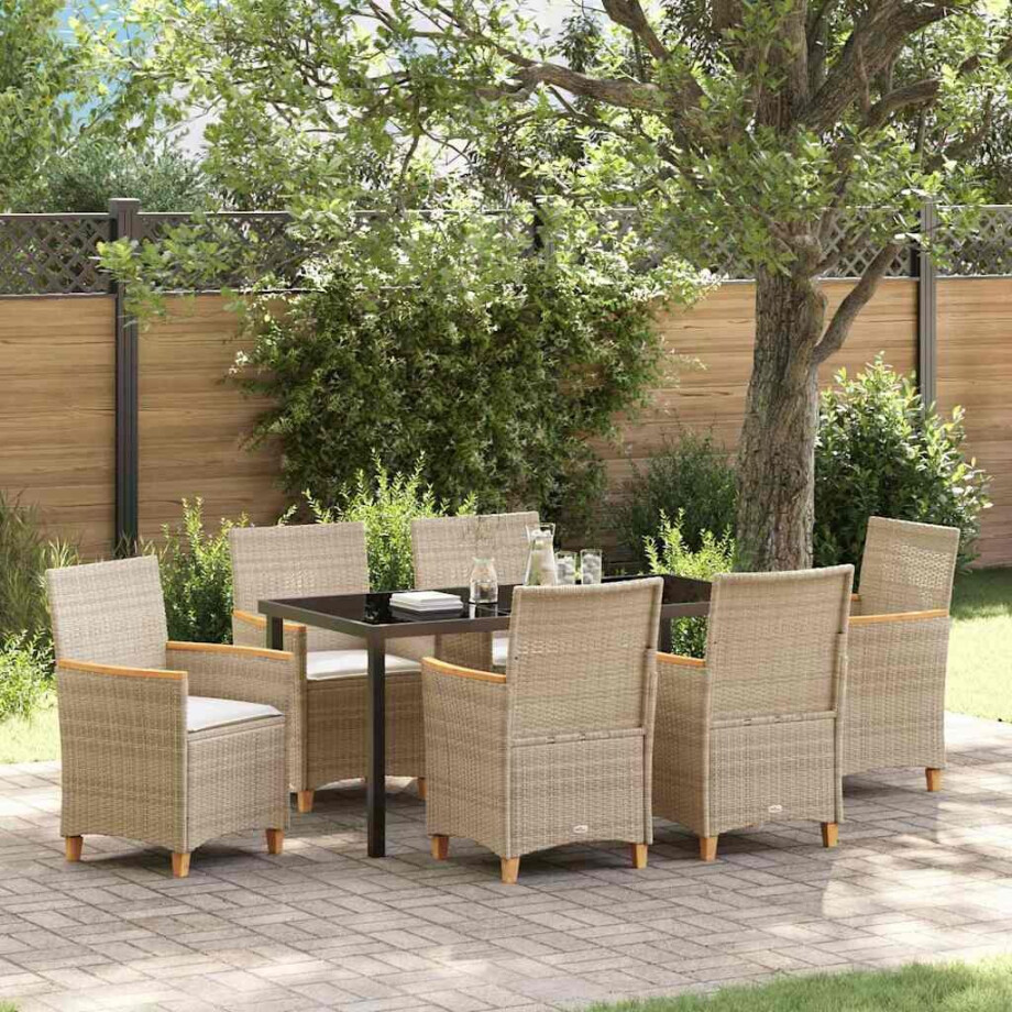 vidaXL Tuin eettafelset 7 pcs Beige poly rattan afbeelding 1
