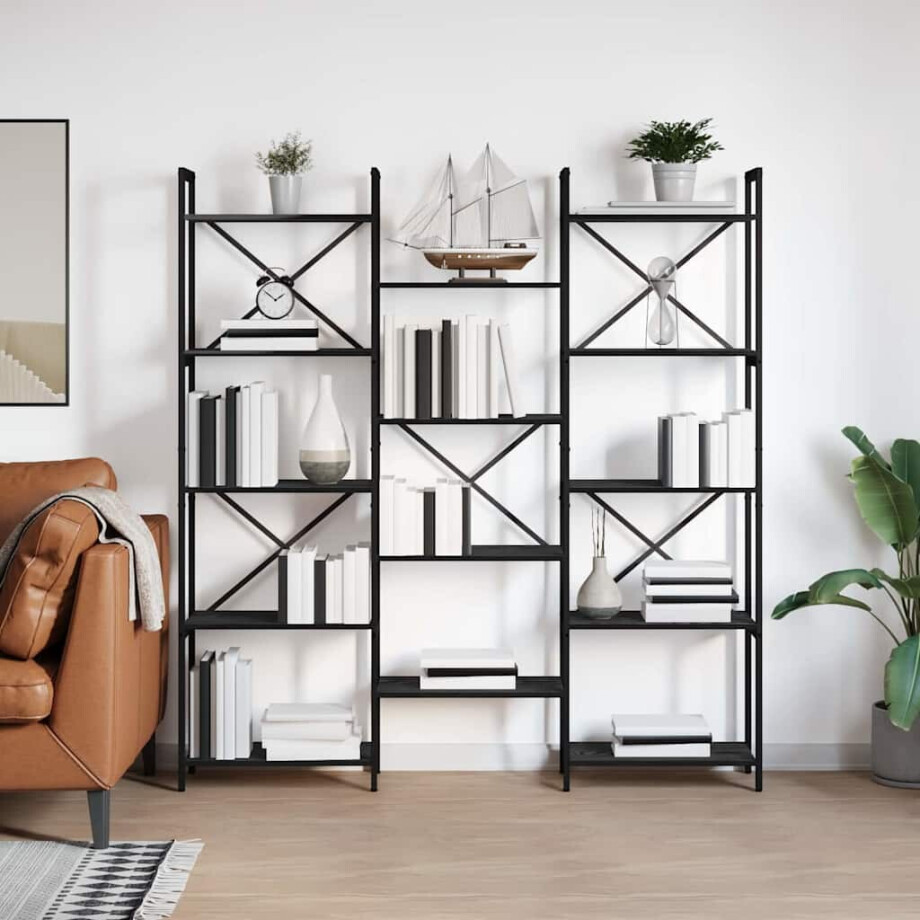 vidaXL Boekenkast Zwart Eiken 156 x 25 x 167 cm Bewerkt hout afbeelding 1