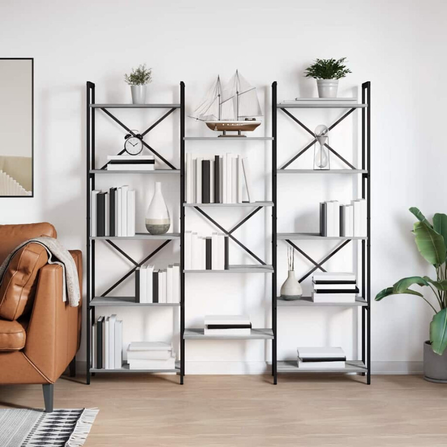 vidaXL Boekenkast Grijs sonoma 156 x 25 x 167 cm Bewerkt hout vidaXL Boekenkast Grijs sonoma 156 x 25 x 167 cm Bewerkt hout afbeelding 1