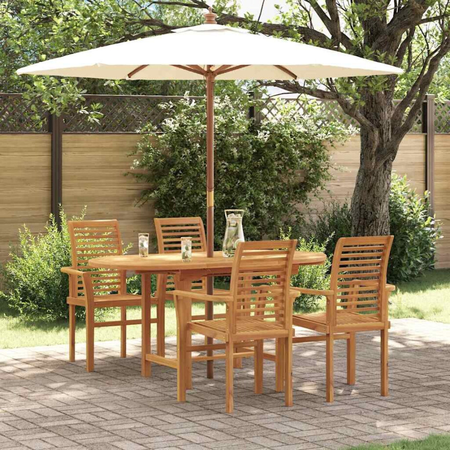 vidaXL Tuin eettafelset 5 pcs Bruin Massief Teakhout afbeelding 1