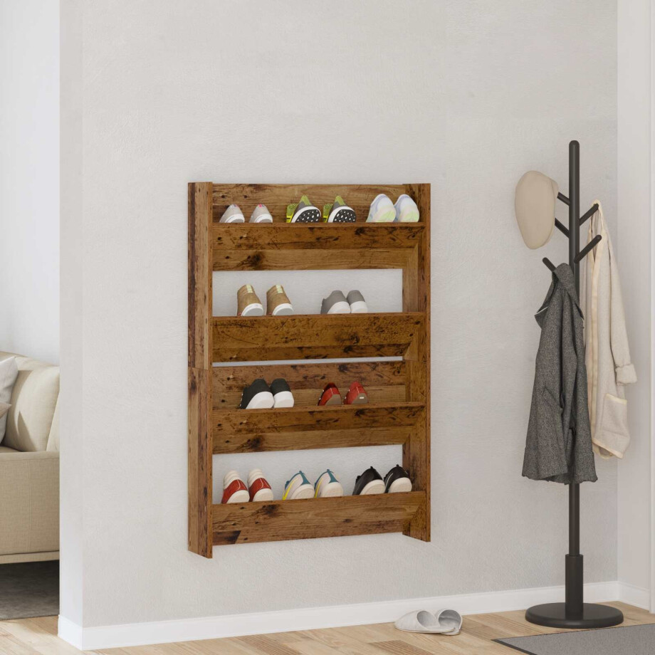 vidaXL Schoenenkast 2 pcs Oud hout 80 x 18 x 60 cm Bewerkt hout vidaXL Schoenenkast 2 pcs Oud hout 80 x 18 x 60 cm Bewerkt hout afbeelding 1