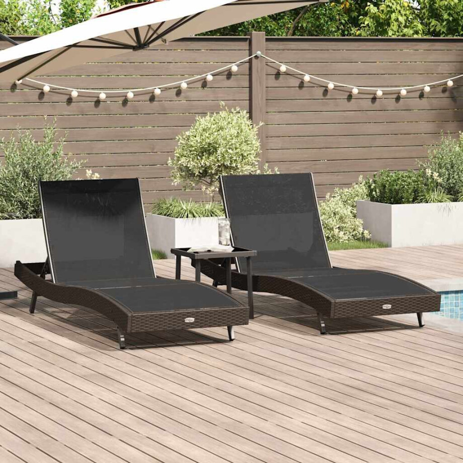 vidaXL Ligstoel 3 pcs Bruin 197 x 70 x 82 cm poly rattan vidaXL Ligstoel 3 pcs Bruin 197 x 70 x 82 cm poly rattan afbeelding 1