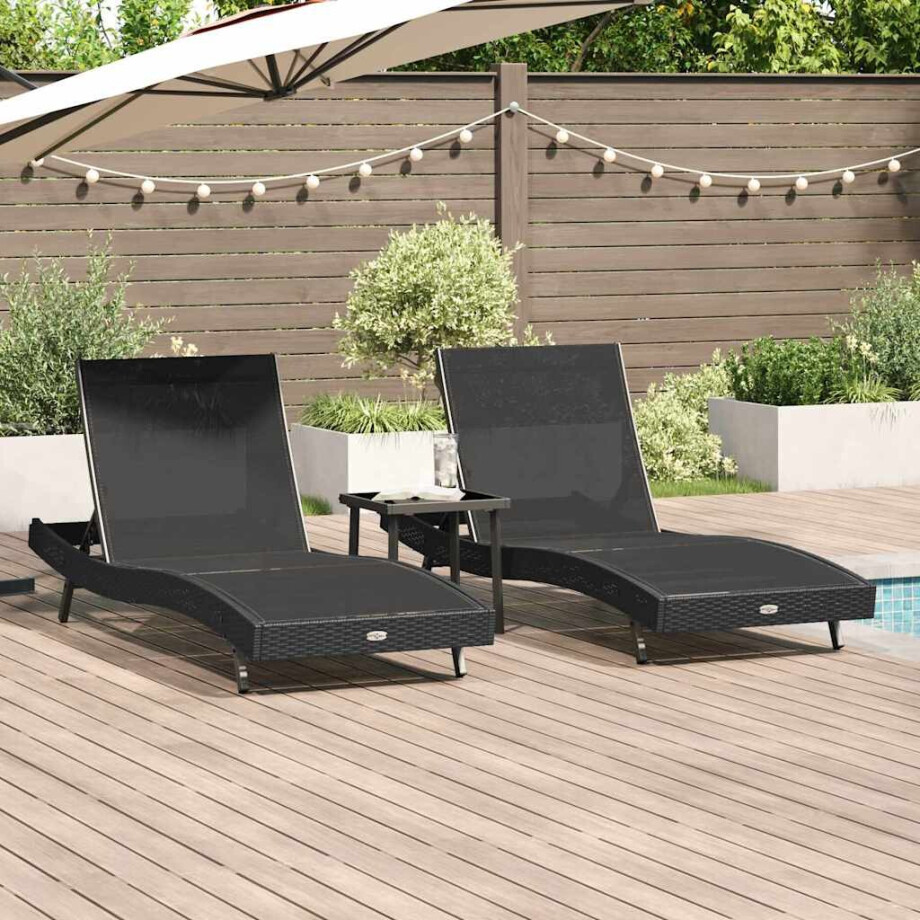 vidaXL Ligstoel 3 pcs Zwart 197 x 70 x 82 cm poly rattan afbeelding 1