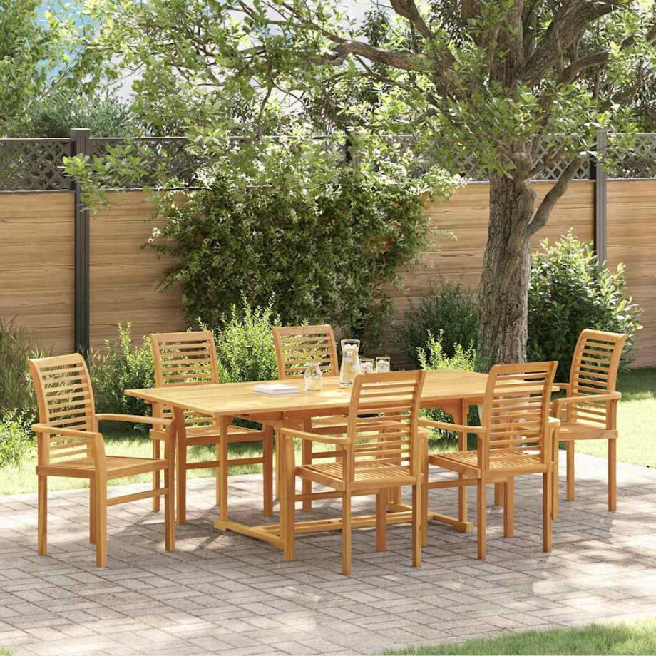 vidaXL Tuin eettafelset 7 pcs Bruin Massief Teakhout vidaXL Tuin eettafelset 7 pcs Bruin Massief Teakhout afbeelding 1
