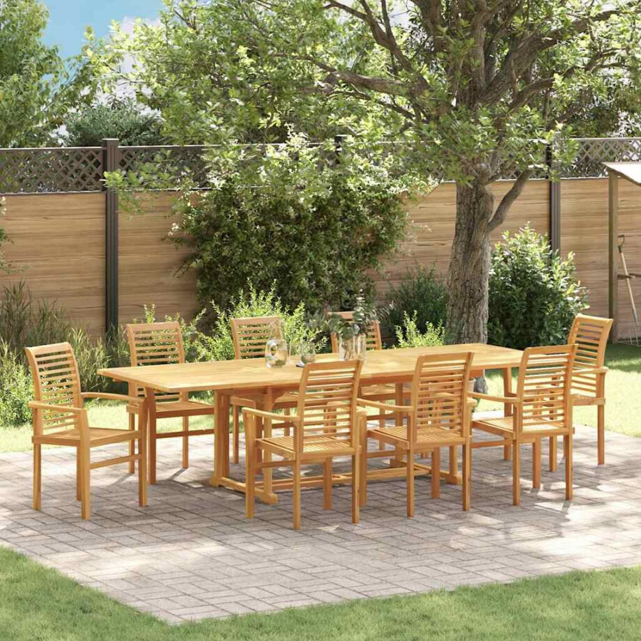 vidaXL Tuin eettafelset 9 pcs Bruin Massief Teakhout afbeelding 1