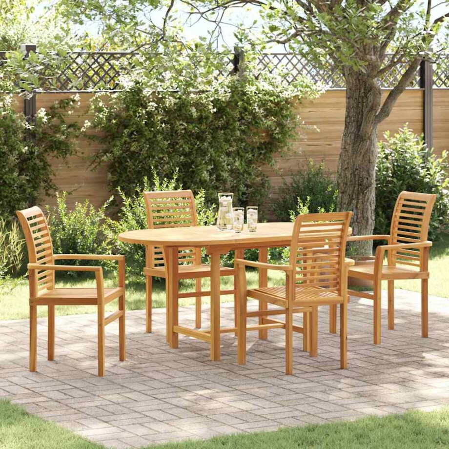 vidaXL Tuin eettafelset 5 pcs Bruin Massief Teakhout afbeelding 1