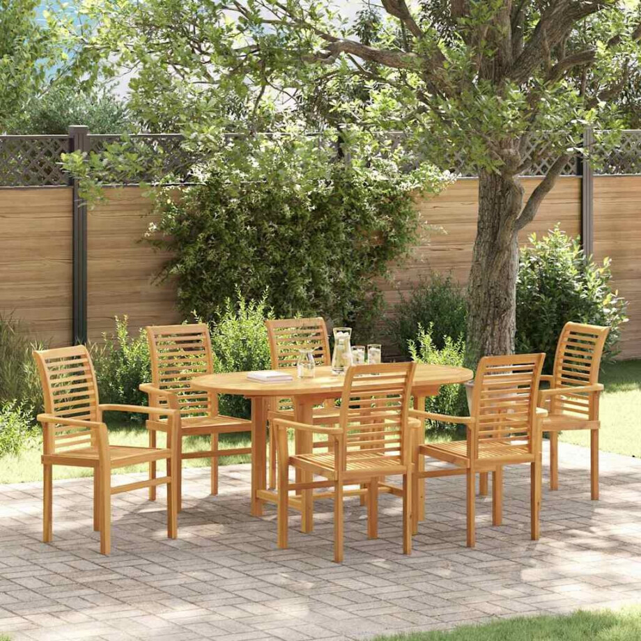 vidaXL Tuin eettafelset 7 pcs Bruin Massief Teakhout afbeelding 1