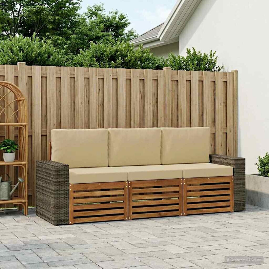 vidaXL Sofa-Sets met kussen 3 pcs Massief Acaciahout vidaXL Sofa-Sets met kussen 3 pcs Massief Acaciahout afbeelding 1