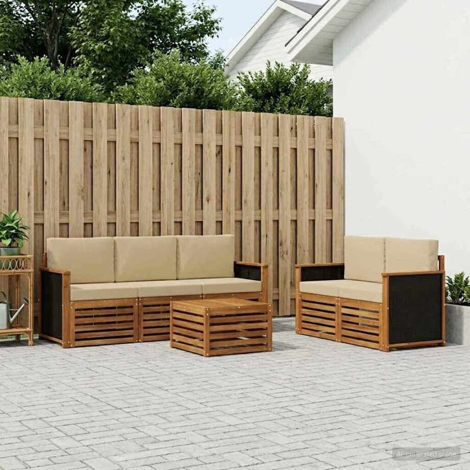 vidaXL Sofa-Sets met kussen 6 pcs Massief Acaciahout afbeelding 1