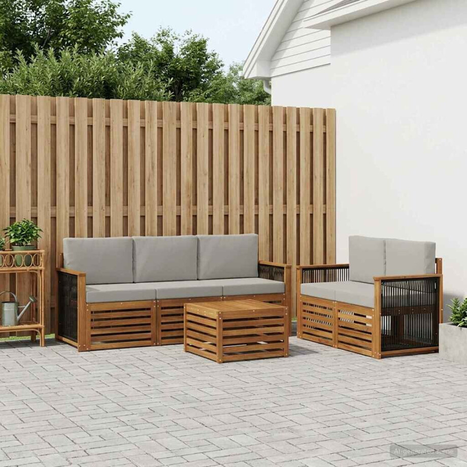 vidaXL Sofa-Sets met kussen 6 pcs Massief Acaciahout afbeelding 1