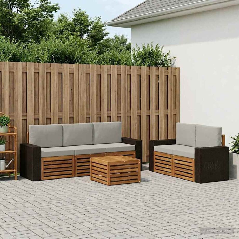 vidaXL Sofa-Sets met kussen 6 pcs Massief Acaciahout afbeelding 1
