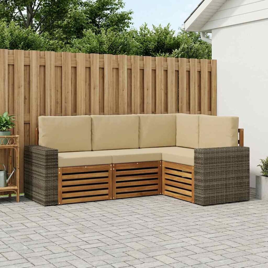vidaXL Sofa-Sets met kussen 4 pcs Massief Acaciahout afbeelding 1
