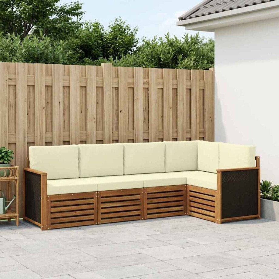 vidaXL Hoekbank Set met kussen 4 pcs Natuurlijk en Crème afbeelding 1