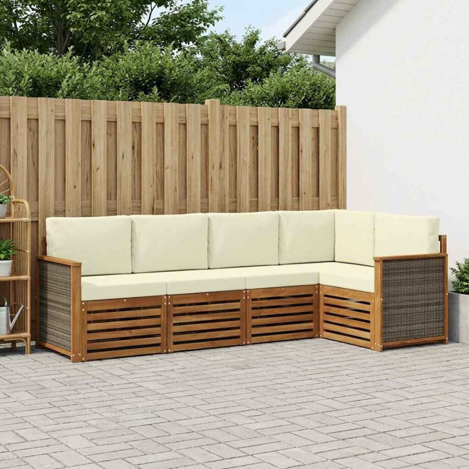 vidaXL Hoekbank Set met kussen 4 pcs Natuurlijk en Crème afbeelding 1