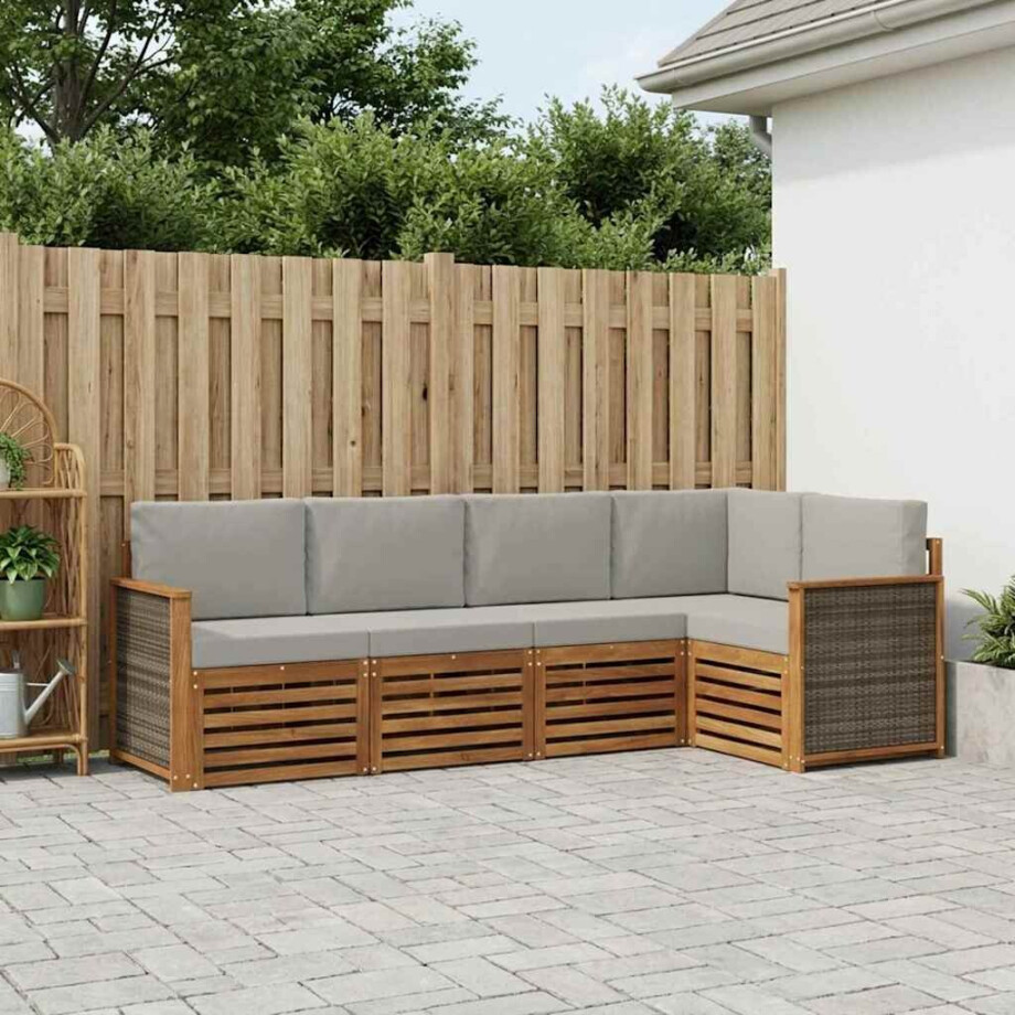 vidaXL Hoekbank Set met kussen 4 pcs Naturel en lichtgrijs afbeelding 1