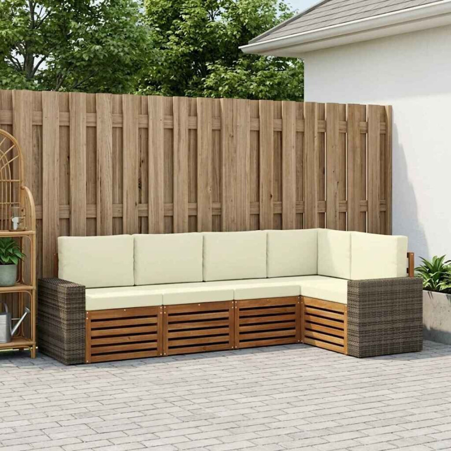 vidaXL Hoekbank Set 5 pcs Natuurlijk en Crème Massief Acaciahout afbeelding 1