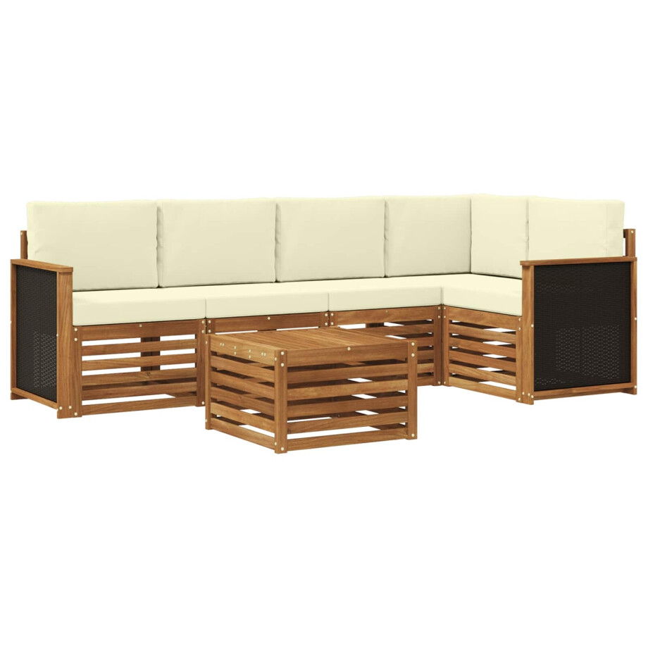 vidaXL Hoekbank Set met kussen 5 pcs Natuurlijk en Crème afbeelding 1