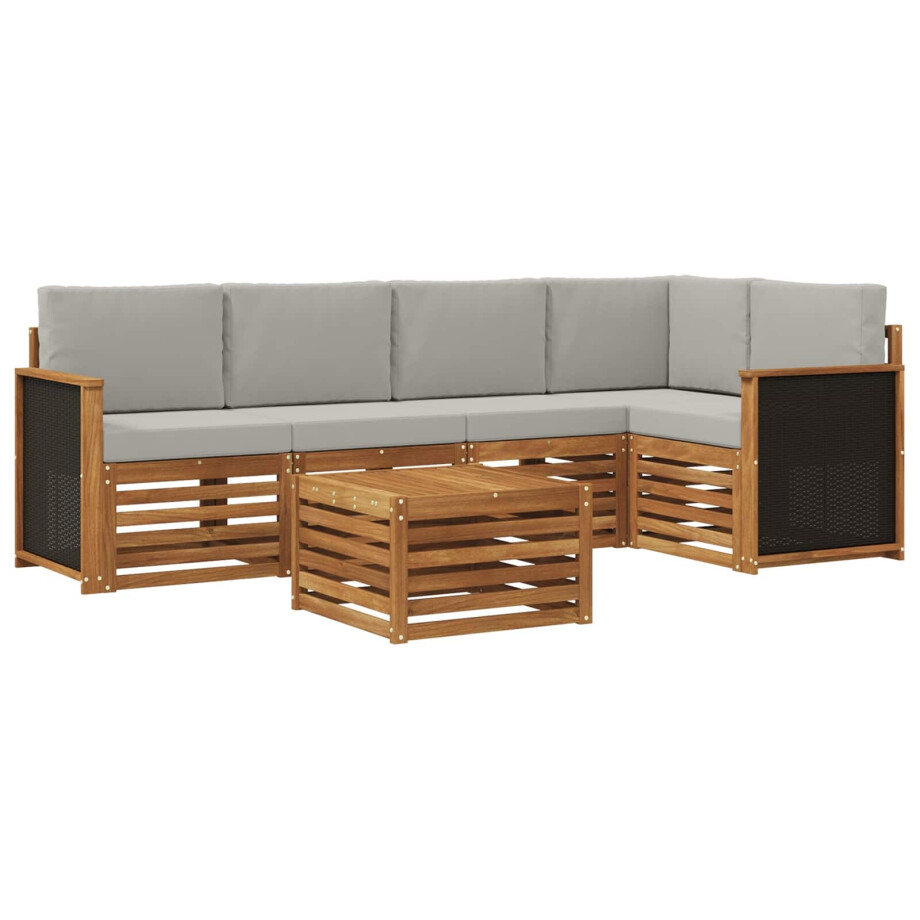 vidaXL Hoekbank Set met kussen 5 pcs Naturel en lichtgrijs vidaXL Hoekbank Set met kussen 5 pcs Naturel en lichtgrijs afbeelding 1