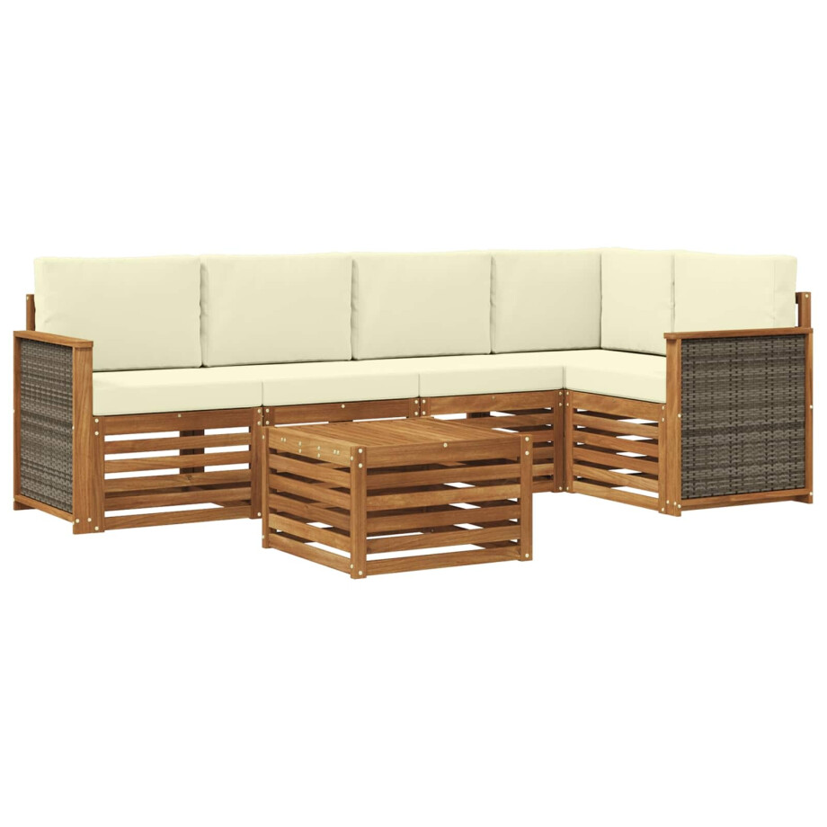 vidaXL Hoekbank Set met kussen 5 pcs Natuurlijk en Crème afbeelding 1