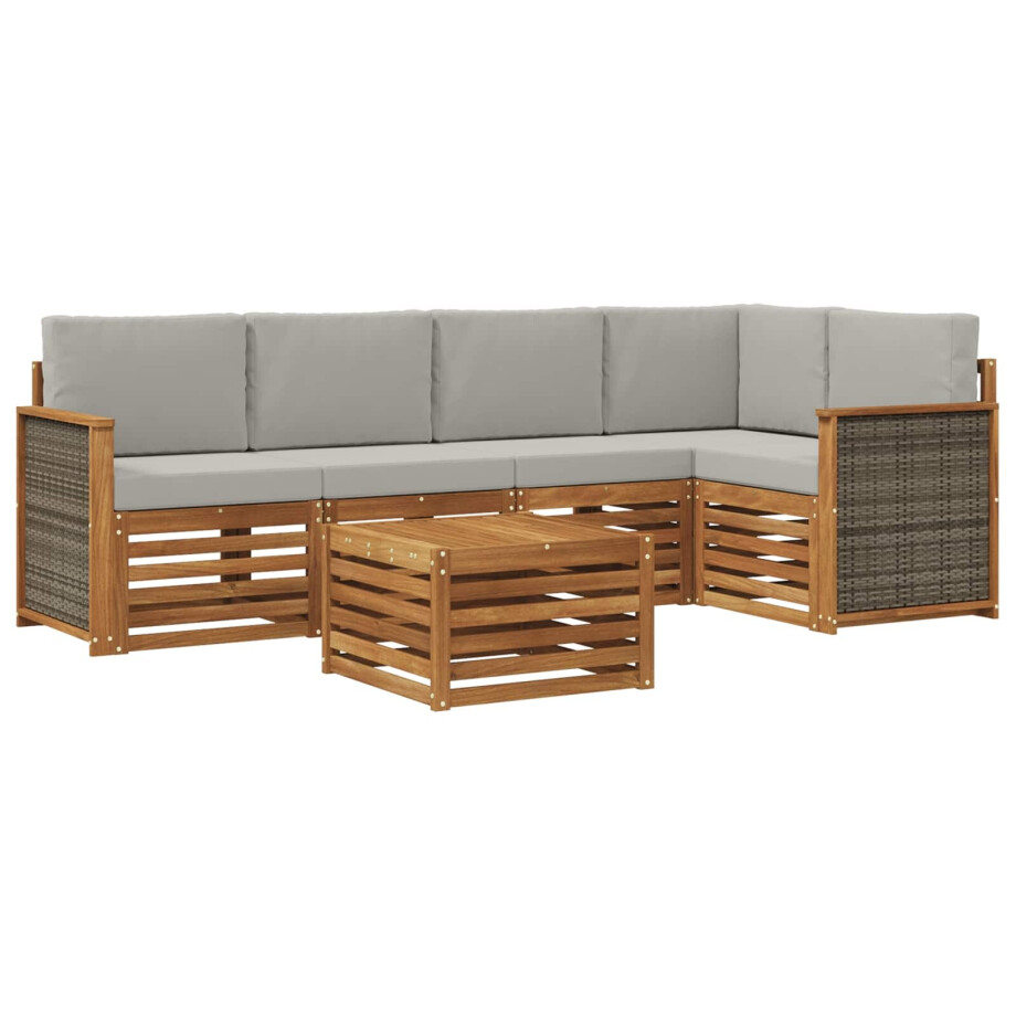vidaXL Hoekbank Set met kussen 5 pcs Naturel en lichtgrijs vidaXL Hoekbank Set met kussen 5 pcs Naturel en lichtgrijs afbeelding 1