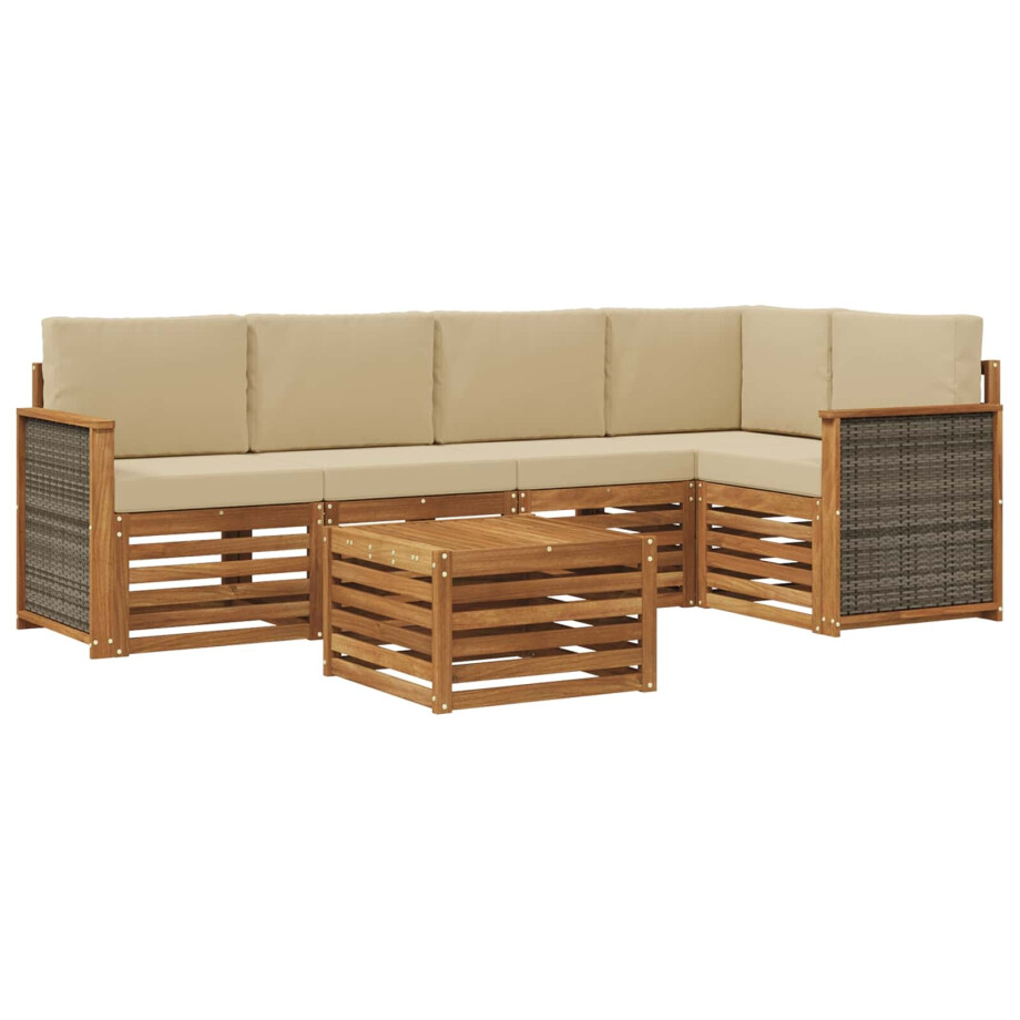 vidaXL Hoekbank Set 5 pcs Naturel Massief Acaciahout en Polyester vidaXL Hoekbank Set 5 pcs Naturel Massief Acaciahout en Polyester afbeelding 1