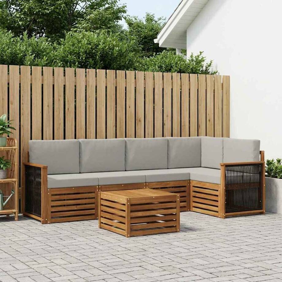 vidaXL Hoekbank Set met kussen 5 pcs Naturel en lichtgrijs vidaXL Hoekbank Set met kussen 5 pcs Naturel en lichtgrijs afbeelding 1