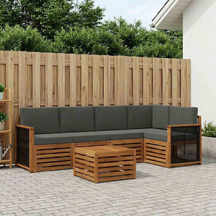 vidaXL Hoekbank Set met kussen 5 pcs Natuurlijk en Antraciet vidaXL Hoekbank Set met kussen 5 pcs Natuurlijk en Antraciet afbeelding 1