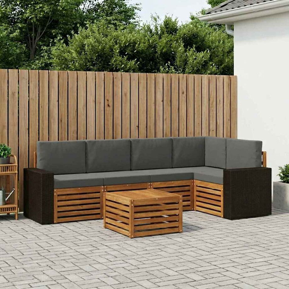 vidaXL Hoekbank Set 6 pcs Natuurlijk en Antraciet Massief Acaciahout afbeelding 1