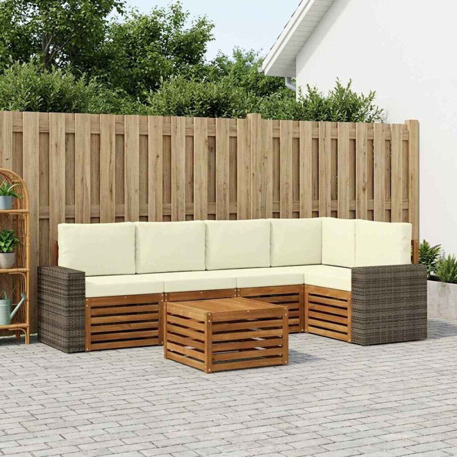 vidaXL Hoekbank Set 6 pcs Natuurlijk en Crème Massief Acaciahout afbeelding 1