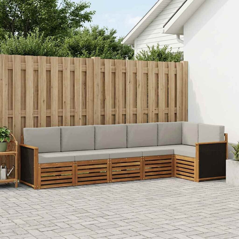 vidaXL Hoekbank Set met kussen 5 pcs Naturel en lichtgrijs vidaXL Hoekbank Set met kussen 5 pcs Naturel en lichtgrijs afbeelding 1