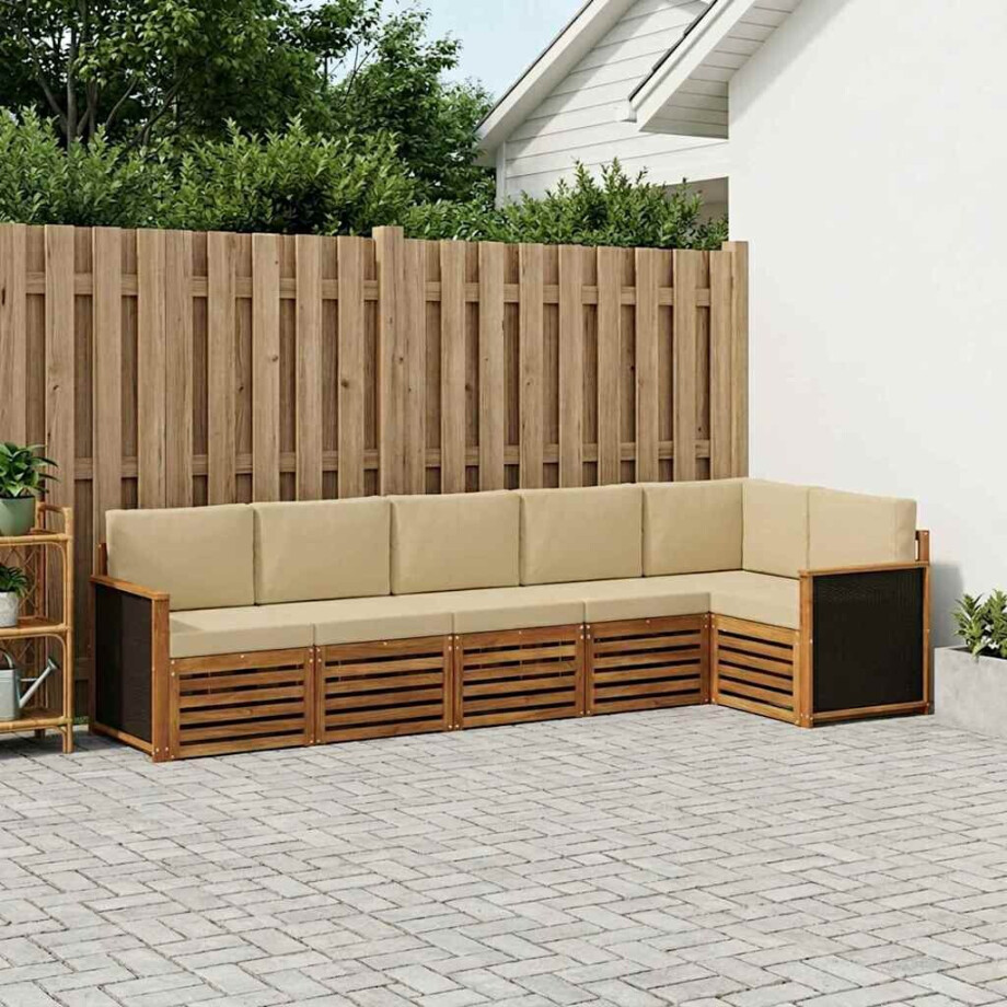 vidaXL Hoekbank Set 5 pcs Naturel Massief Acaciahout en Polyester vidaXL Hoekbank Set 5 pcs Naturel Massief Acaciahout en Polyester afbeelding 1