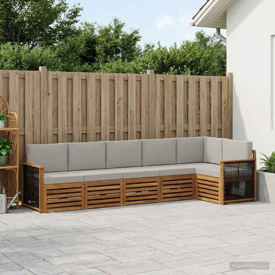 vidaXL Hoekbank Set met kussen 5 pcs Naturel en lichtgrijs vidaXL Hoekbank Set met kussen 5 pcs Naturel en lichtgrijs afbeelding 1