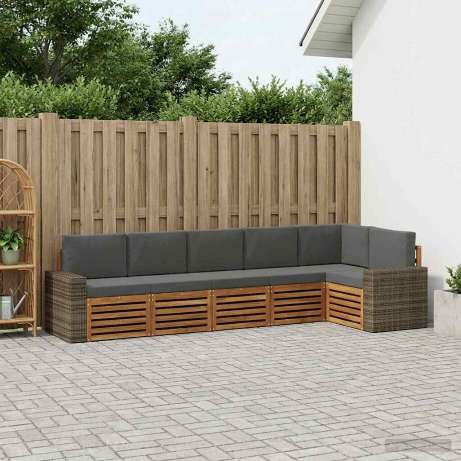 vidaXL Hoekbank Set 6 pcs Natuurlijk en Antraciet Massief Acaciahout afbeelding 1