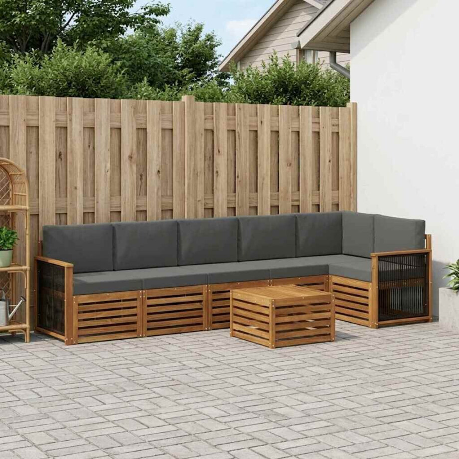 vidaXL Hoekbank Set met kussen 6 pcs Natuurlijk en Antraciet afbeelding 1