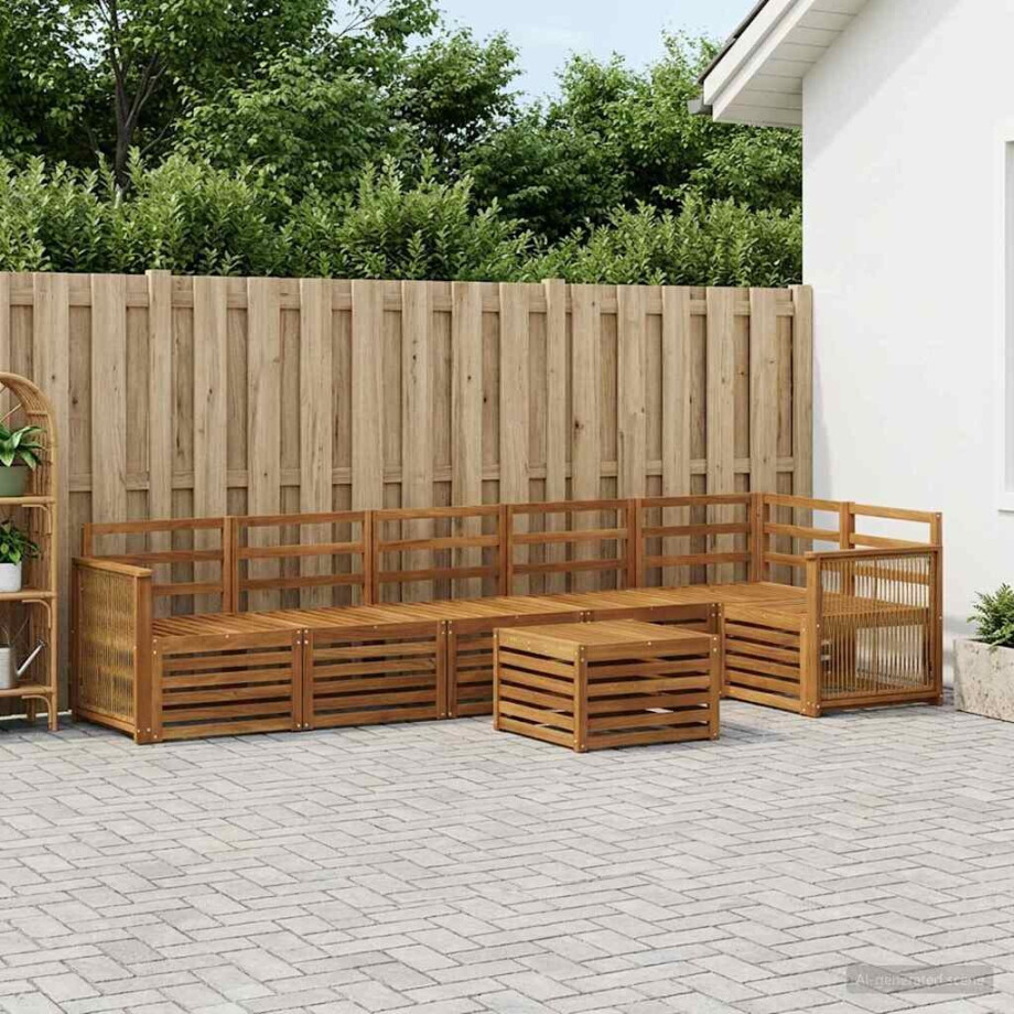 vidaXL Hoekbank Set 6 pcs Naturel Massief Acaciahout vidaXL Hoekbank Set 6 pcs Naturel Massief Acaciahout afbeelding 1