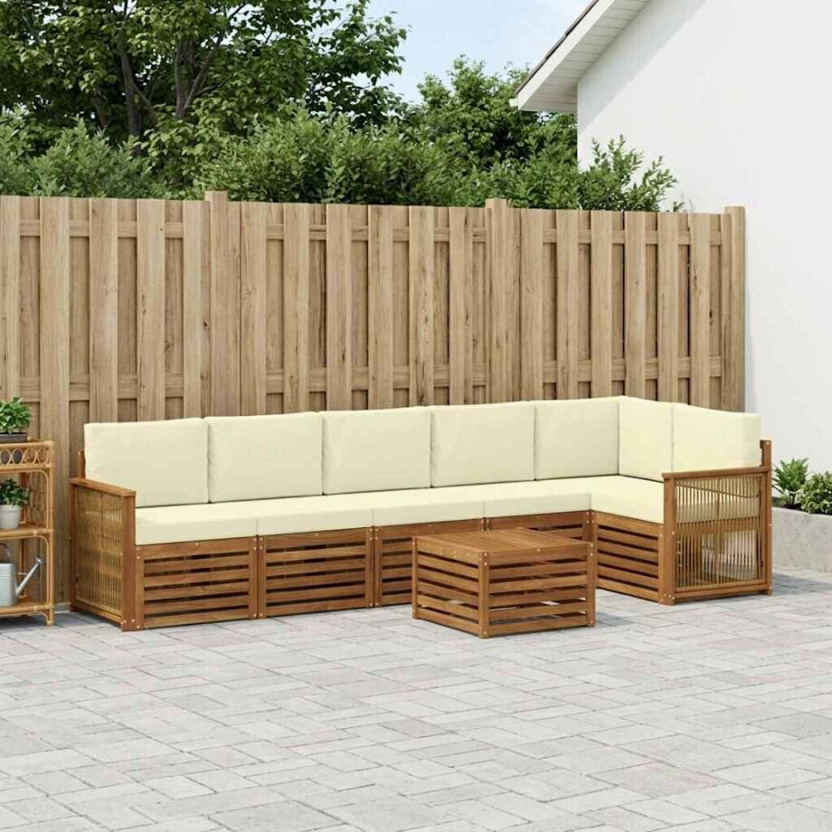 vidaXL Hoekbank Set met kussen 6 pcs Natuurlijk en Crème afbeelding 1