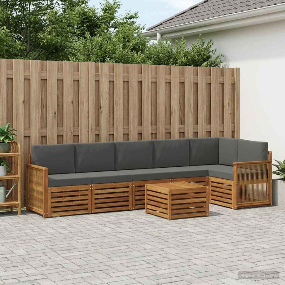 vidaXL Hoekbank Set met kussen 6 pcs Natuurlijk en Antraciet afbeelding 1