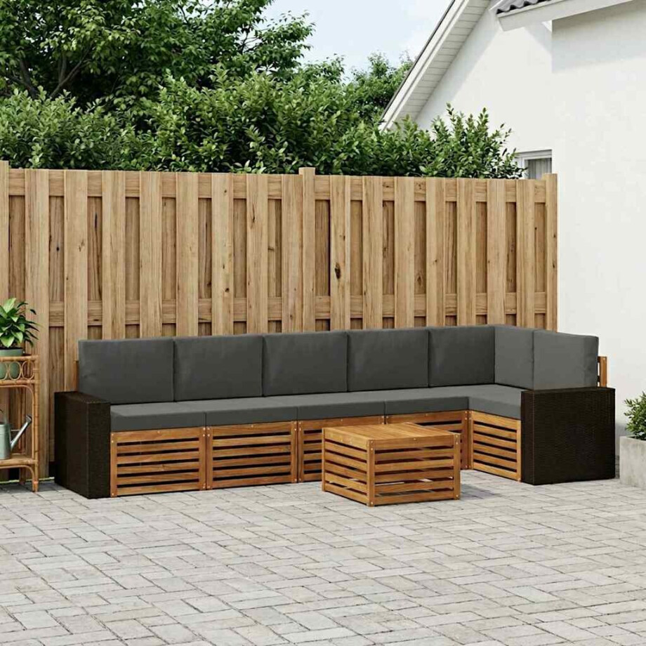 vidaXL Hoekbank Set 7 pcs Natuurlijk en Antraciet Massief Acaciahout afbeelding 1