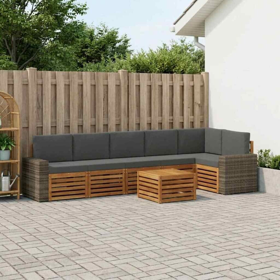 vidaXL Hoekbank Set 7 pcs Natuurlijk en Antraciet Massief Acaciahout afbeelding 1