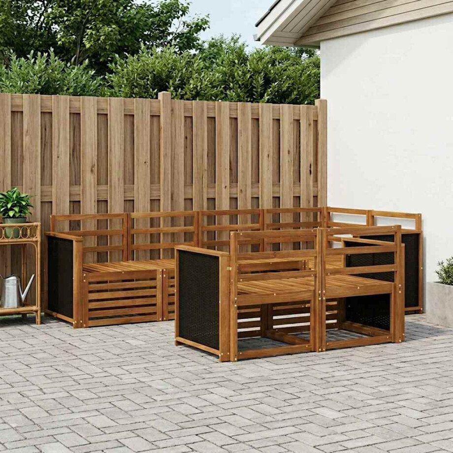 vidaXL Hoekbank Set 6 pcs Naturel Massief Acaciahout vidaXL Hoekbank Set 6 pcs Naturel Massief Acaciahout afbeelding 1