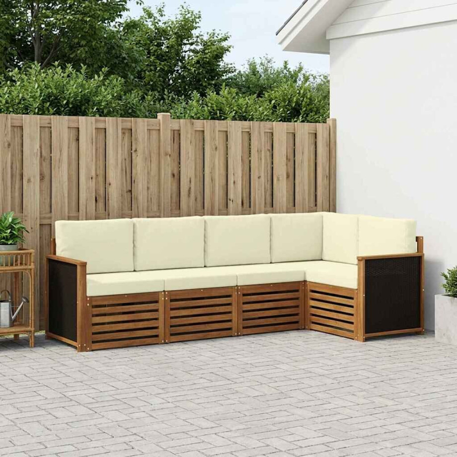 vidaXL Hoekbank Set met kussen 6 pcs Natuurlijk en Crème afbeelding 1