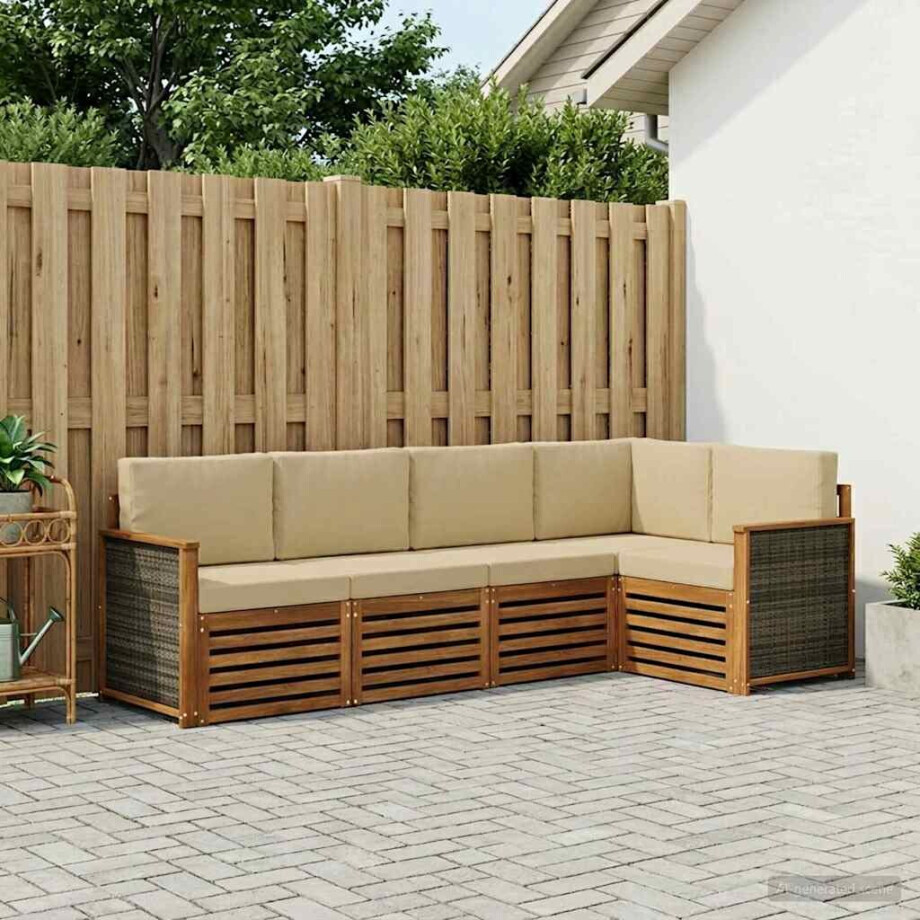 vidaXL Hoekbank Set 6 pcs Naturel Massief Acaciahout en Polyester vidaXL Hoekbank Set 6 pcs Naturel Massief Acaciahout en Polyester afbeelding 1