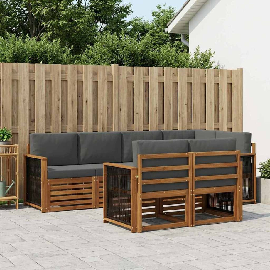 vidaXL Hoekbank Set met kussen 6 pcs Natuurlijk en Antraciet afbeelding 1