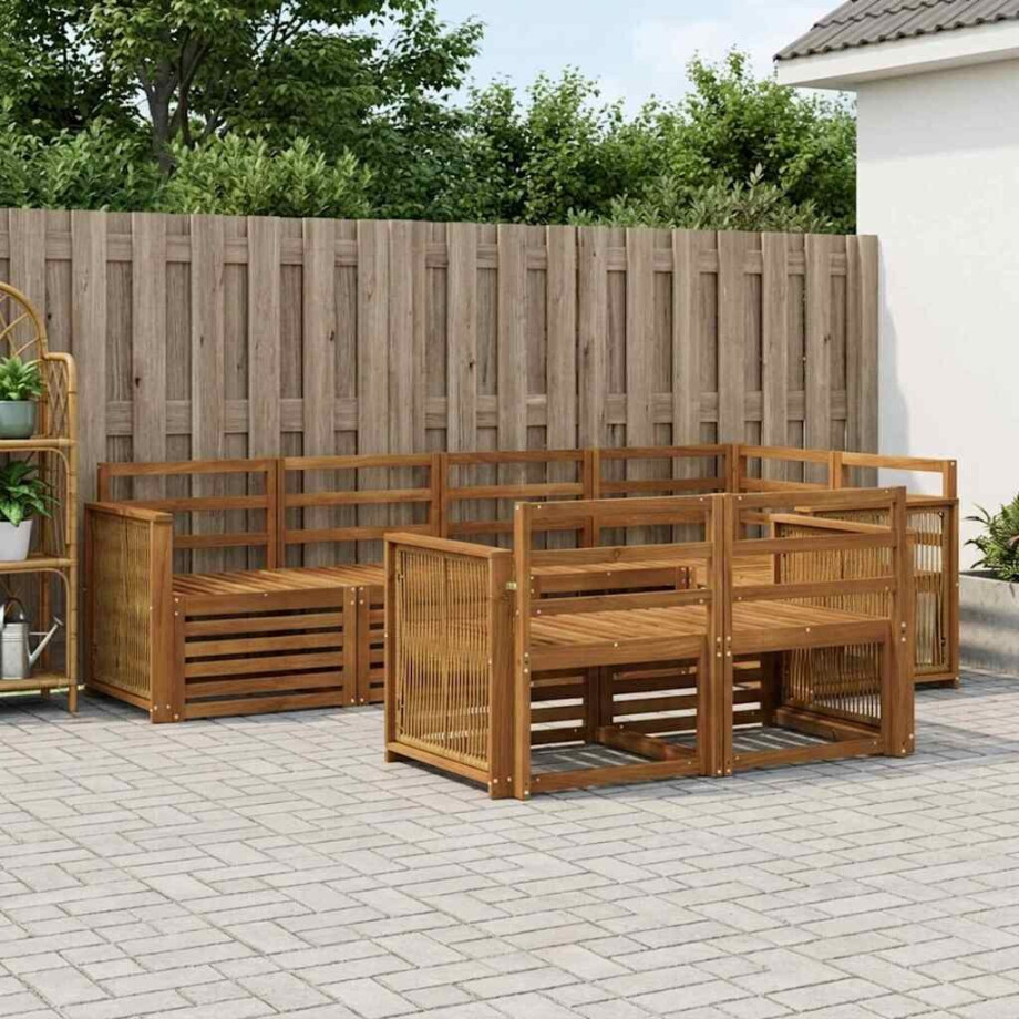 vidaXL Hoekbank Set 6 pcs Naturel Massief Acaciahout vidaXL Hoekbank Set 6 pcs Naturel Massief Acaciahout afbeelding 1