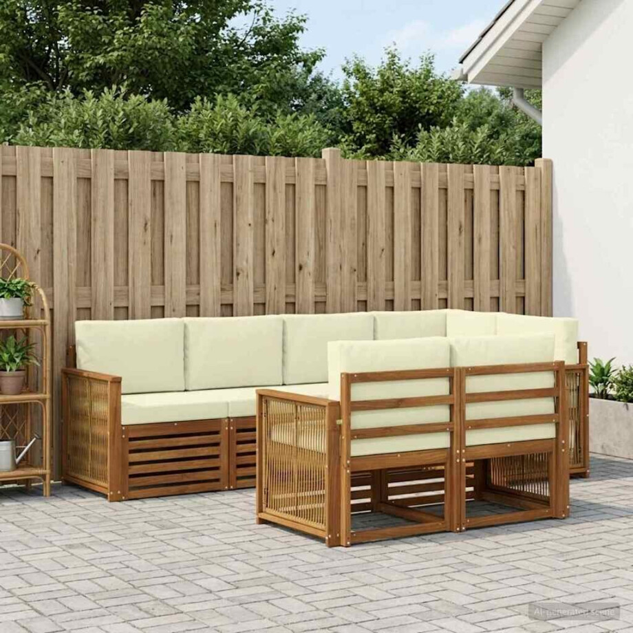 vidaXL Hoekbank Set met kussen 6 pcs Natuurlijk en Crème afbeelding 1